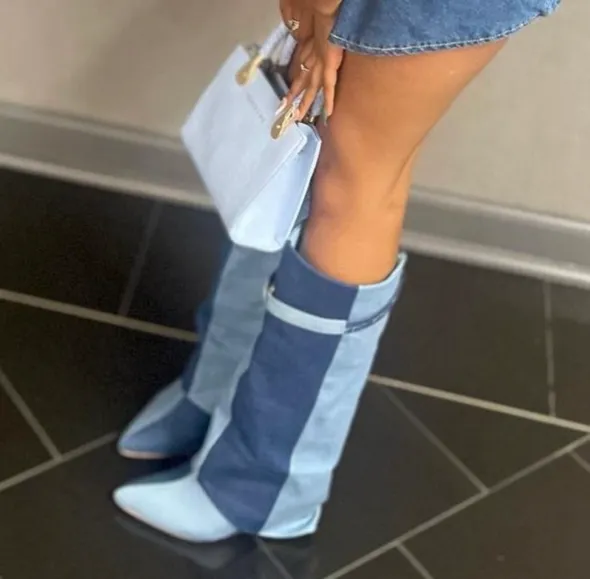 Liliana Mutto-1 Padlock Detail Wedge Knee High Boots